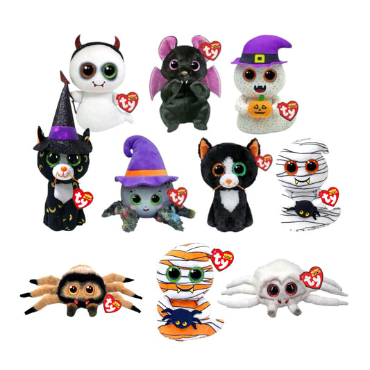 Ty Beanie Boos Halloween Pandora, Godfrey, Mumford, Weaver, Spinderella, Batiste, Luna, Ooooky, Flicker, Tricky