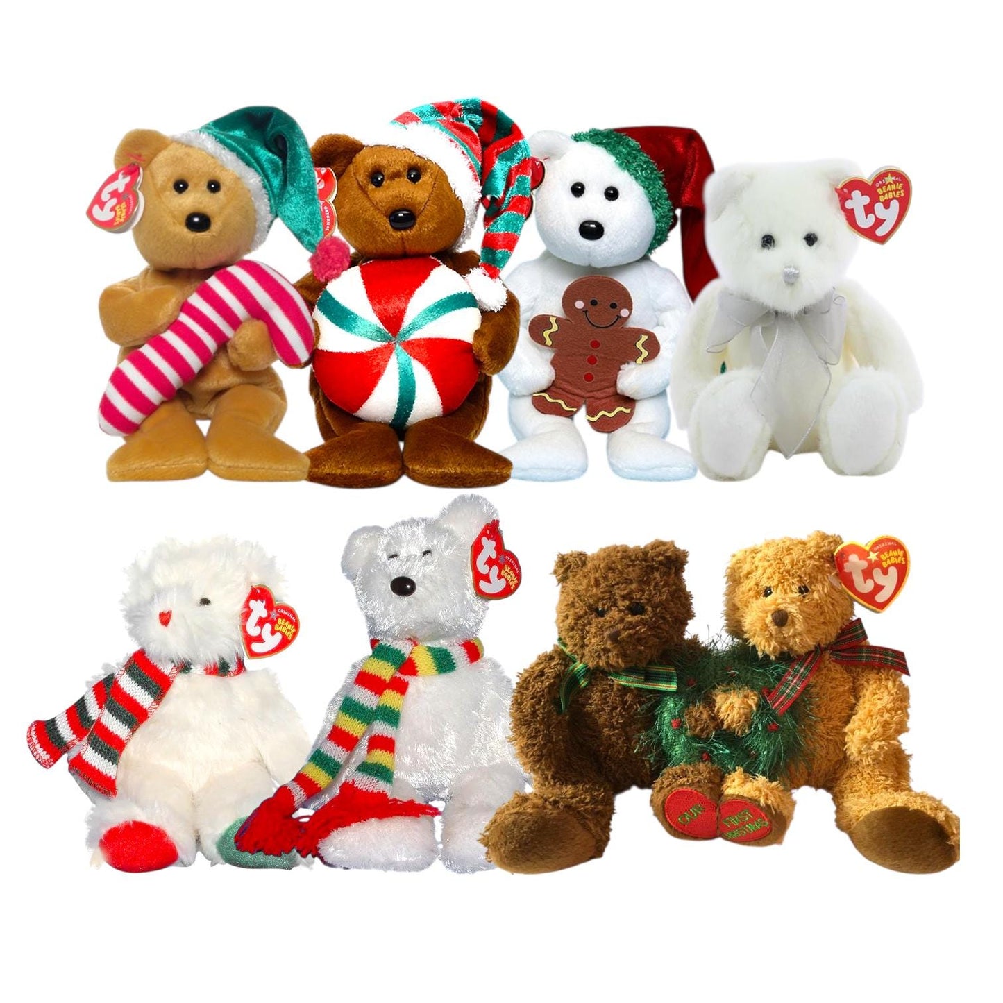 Ty Beanie Babies Christmas Holiday Bears Merry Kissmas, Muffler, Flurry, Flaky, Yummy, Tasty, Goody, Eggnog
