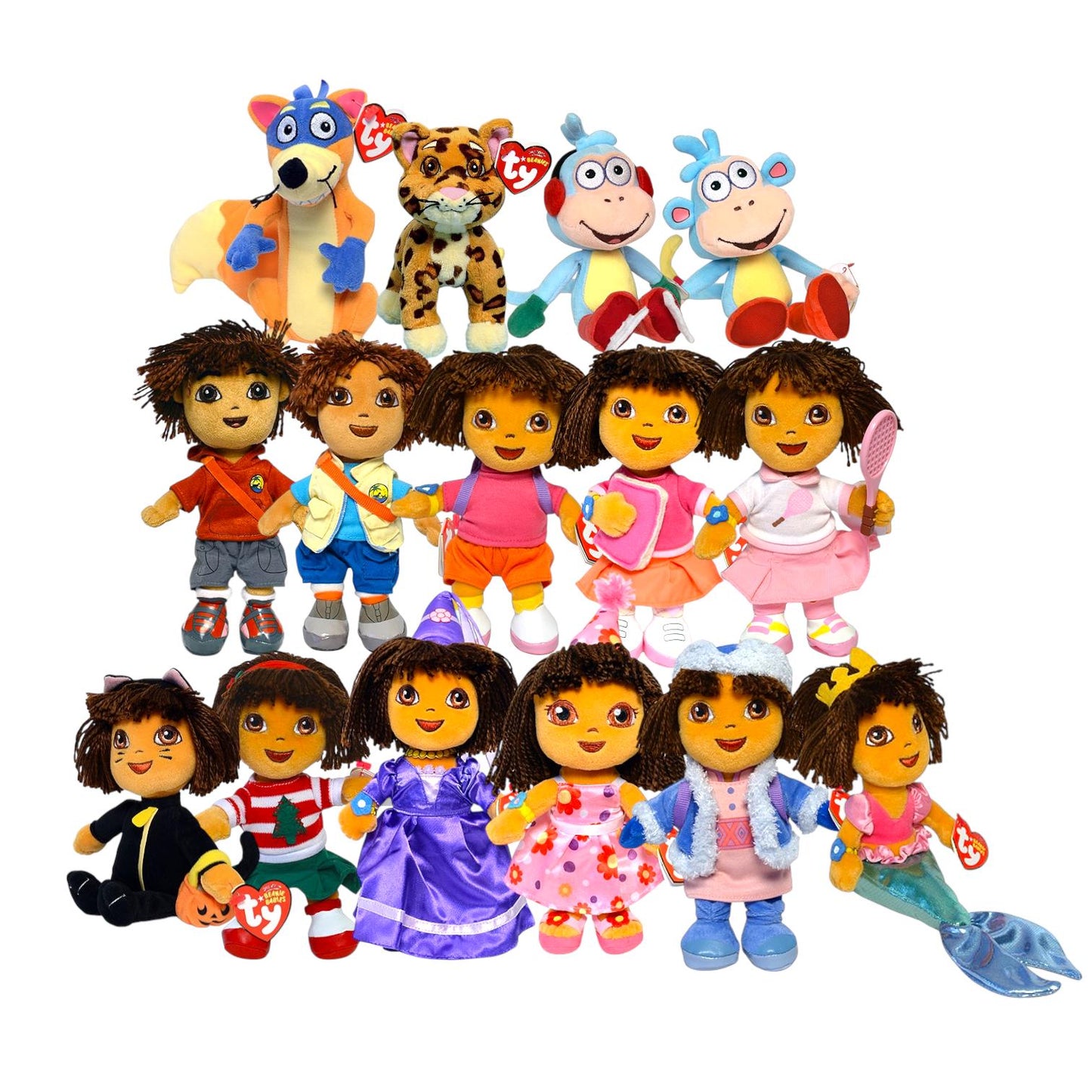 Ty Beanie Babies Dora The Explorer, Boots The Monkey, Baby Jaguar, Diego