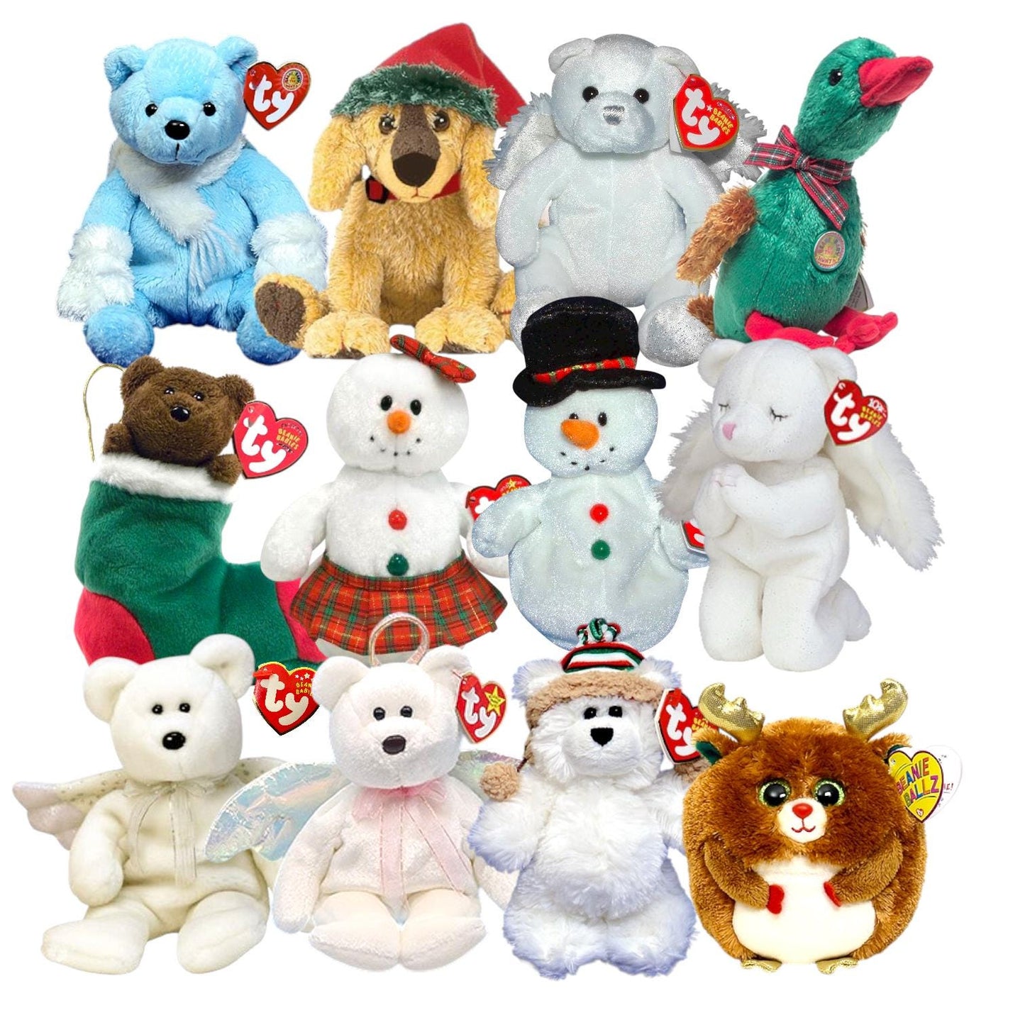 Ty Beanie Babies Winter Holiday Christmas Greetings, Ice Cubes, Chillingsley, Coolston, Coolstina, Mistletoe, Jinglepup, Halo, Herald