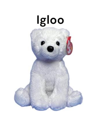 Ty Beanie Babies Polar Bears Snowdrop, Parka, Aurora, Ari, Igloo, Icebox, Frostiness, Siberia, Chili, Fridge, Chillton, Wuzzy