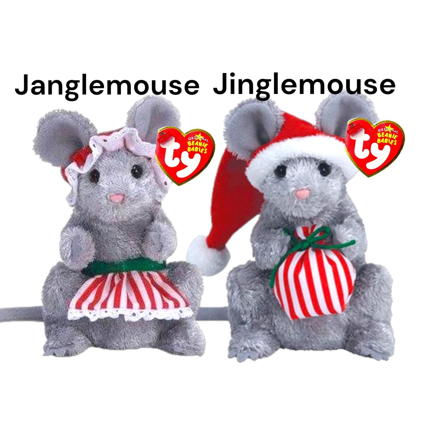 Ty Beanie Babies Holiday Christmas Tiny Tim, Jinglemouse, Janglemouse, Tidings, Joy, joyful, Joyous, Toboggan, Hollydays, Cand-e