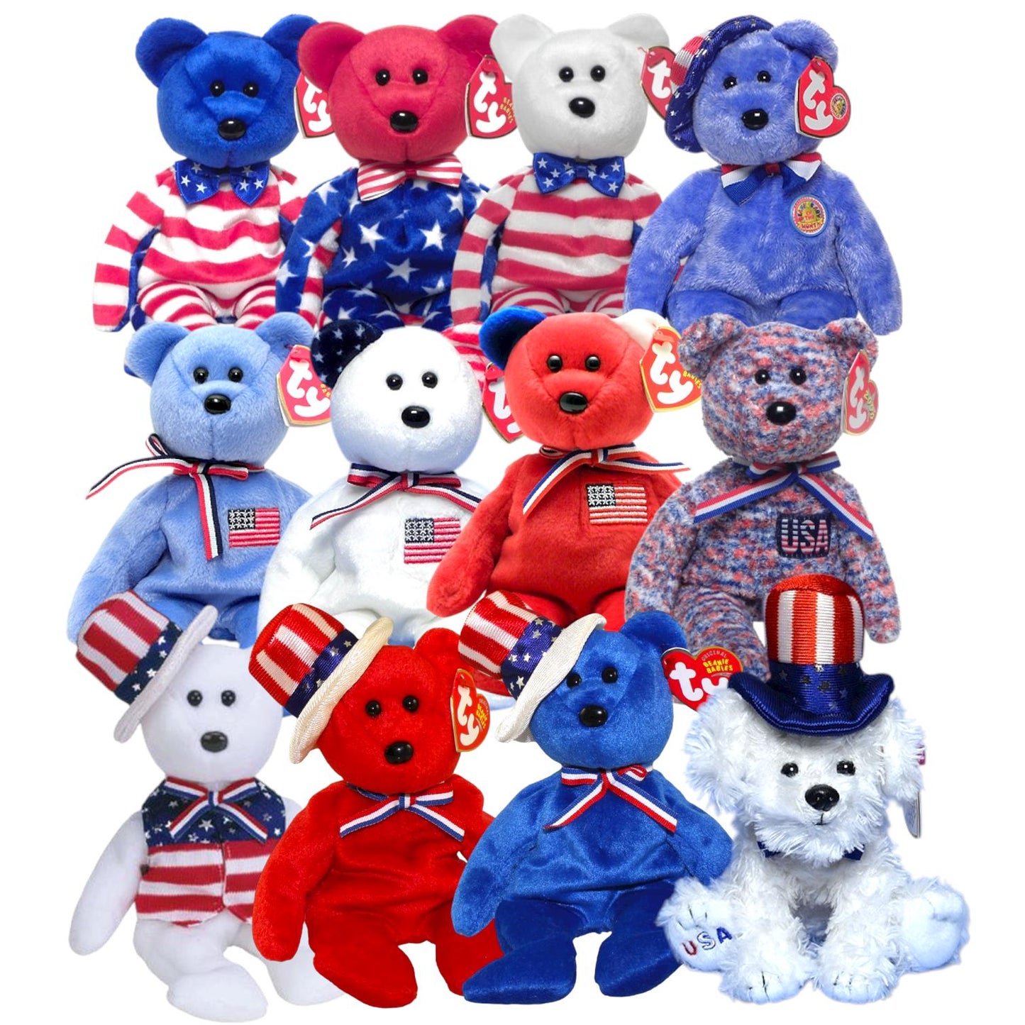 Ty Beanie Babies USA Patriotic, America, Sam, Liberty, USA, First Dog, Founders