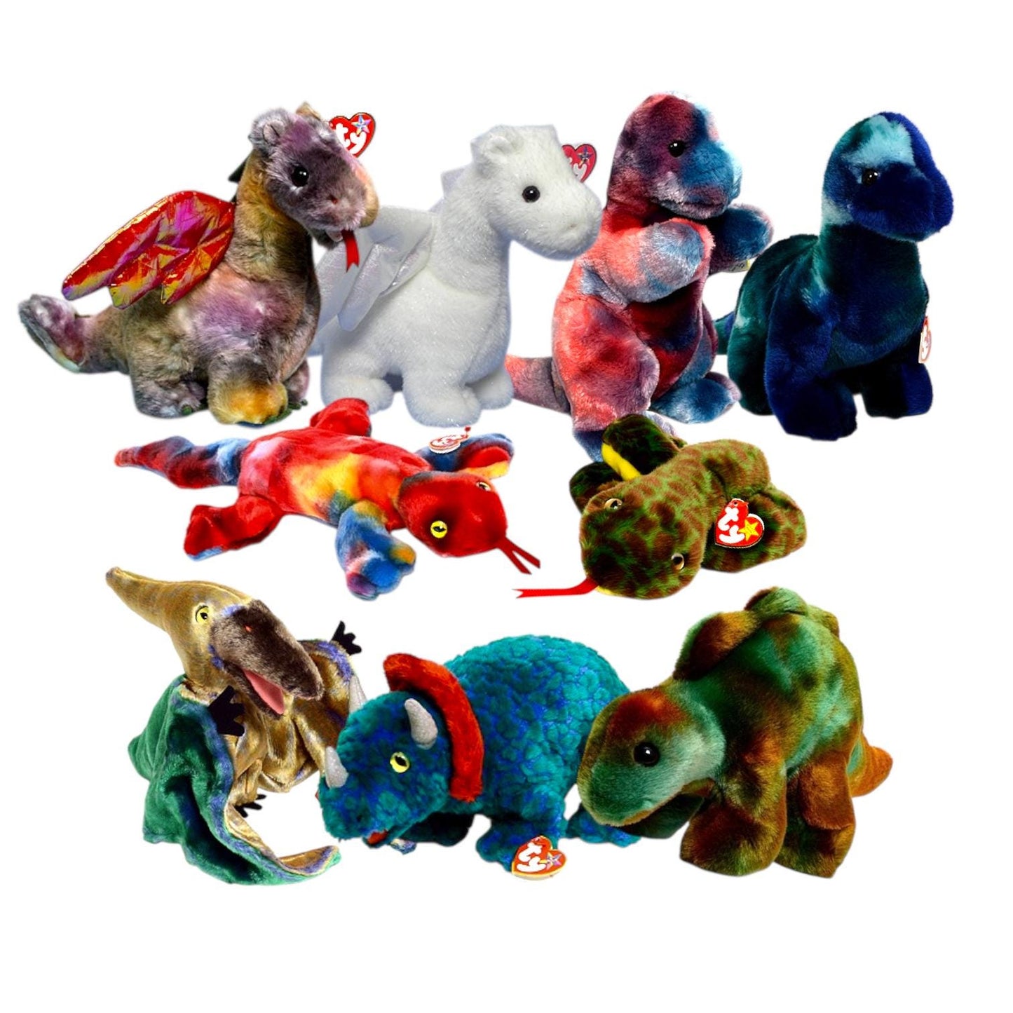 Ty Beanie Buddies Dragon Dinosaur Reptiles Scorch, Magic, Bronty, Steg, Rex, Swoop, Hornsby, Slither, Lizzy