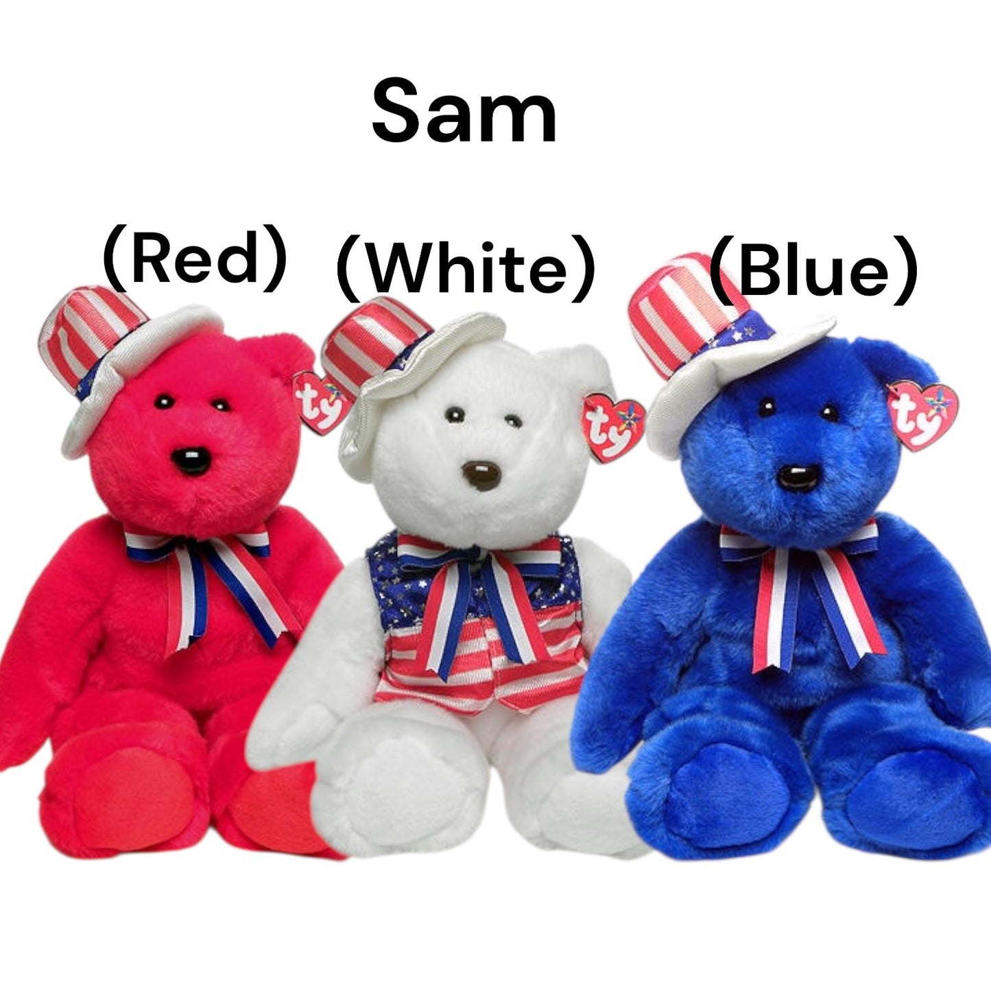 Ty Beanie Buddies Patriotic Bears USA, Spangle, America, Red, White, Blue, Sam