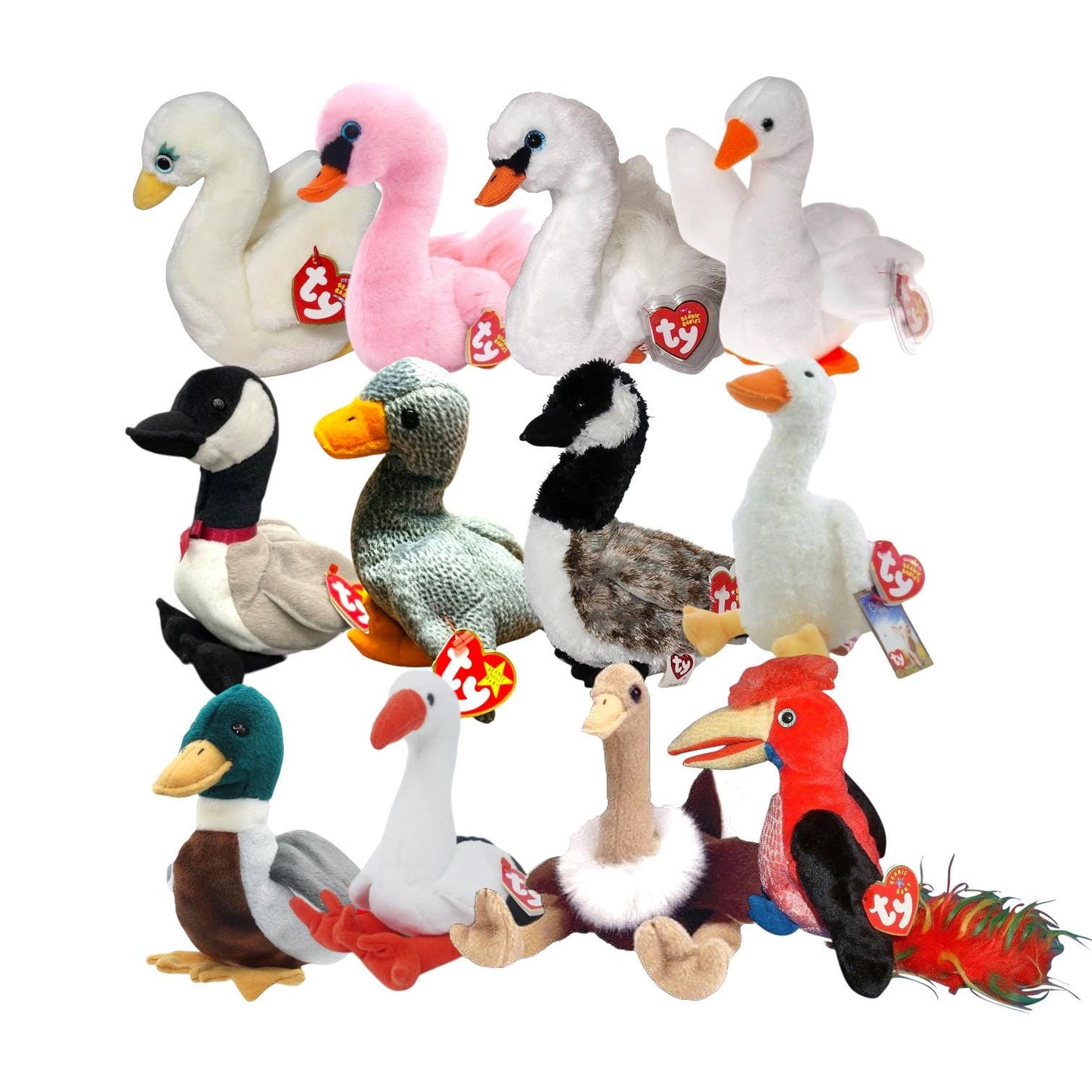 Ty Beanie Babies Duck Stork Ostrich & Goose Goddess, Gracie, Odette, Gussy, Jake, Stilts, Stretch, Frills, Loosy, Honks, Honker