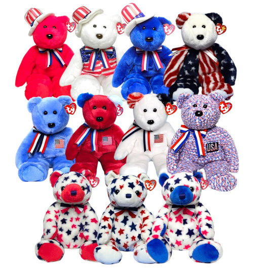 Ty Beanie Buddies Patriotic Bears USA, Spangle, America, Red, White, Blue, Sam