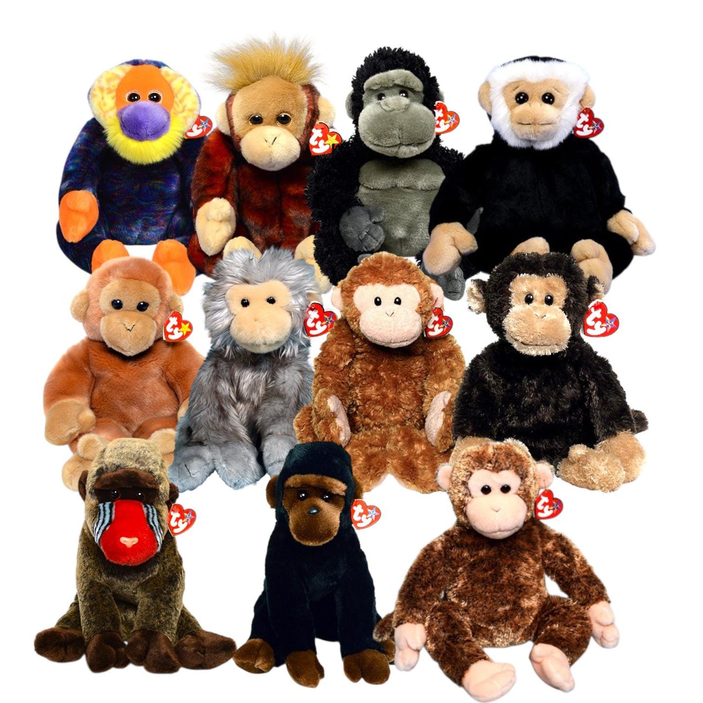 Ty Beanie Buddies Monkeys Bongo, Cheeks, Congo, Schweetheart, Bananas, Kiki, Mooch, Swinger, Bonsai, Tumba