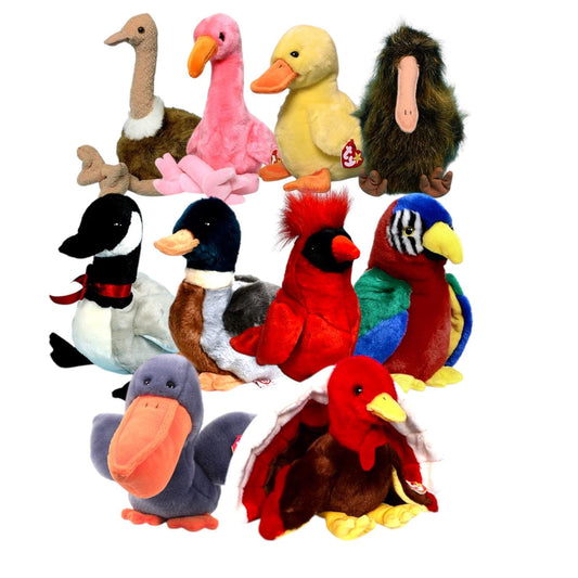 Ty Beanie Buddies Birds The Cardinal, Beak, Pinky, Stretch, Quackers, Scoop, Jabber, Jake, Loosy, Pinky