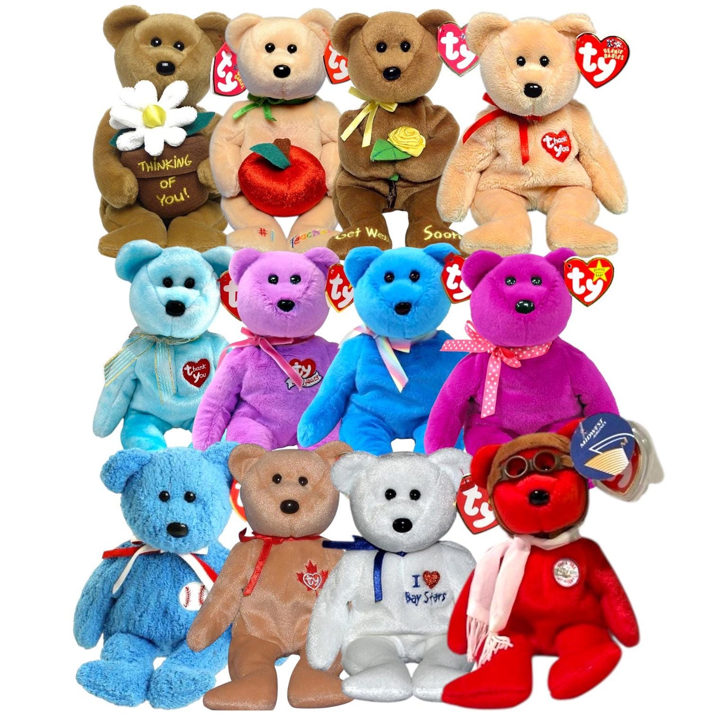 Ty Beanie Babies Bears Thank You, True, Baystars, Bearon, Addison, 30th Anniversary Magenta 2, Teddy 2, Celebrate 2, #1 Teacher, Bandage