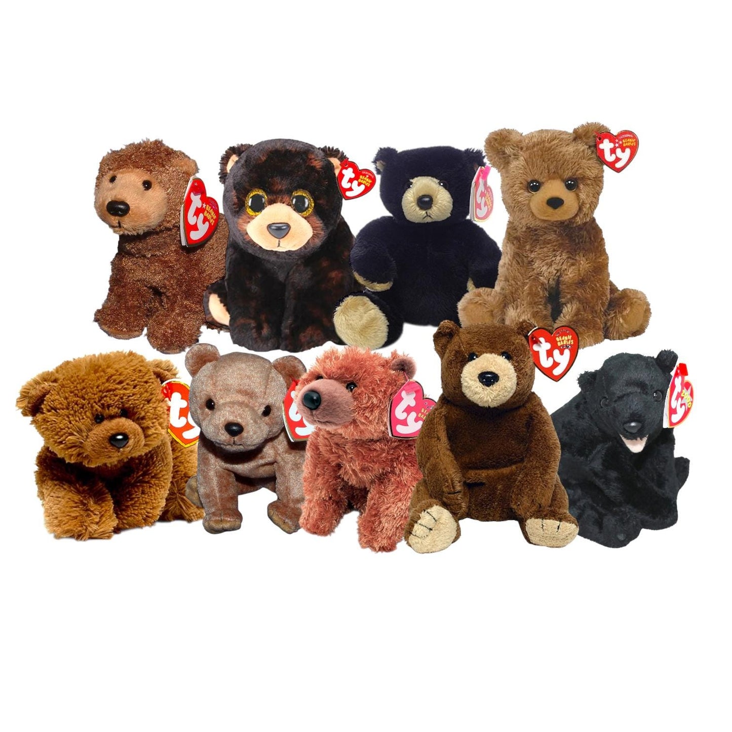 Ty Beanie Babies Black Bears & Brown Bears Logger, Cinders, Pecan, Sequoia, Monarch, Bixby, Kodi, Snacks