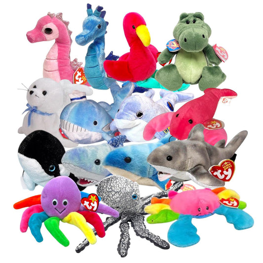 Ty Beanie Babies Sealife Whales, Dolphins, Sharks, Finn, Chompy, Majestic, Trident, Icing, Opie, Blinky, Louie, Chompers, Clipper, Starboard