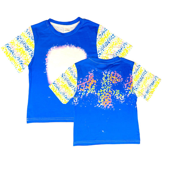 Vibrant Leopard Print Faux Bleach Sublimation T-Shirts-Royal Blue