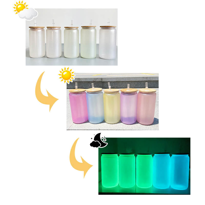 FREE GIFT3 In 1 UV and Glow 16oz Sublimation Glass Can With Bamboo Lid