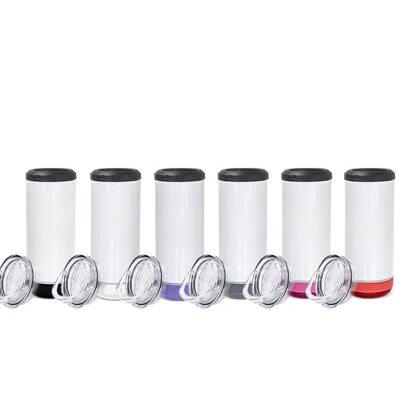 16oz 4 in 1 Sublimation Can Cooler Speaker Tumblers Straight Bluetooth Music Cup Stainless Steel Vacuum Insulated Beer Cola Coolers, White