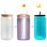 3 In 1 UV and Glow 16oz Sublimation Glass Can With Bamboo Lid