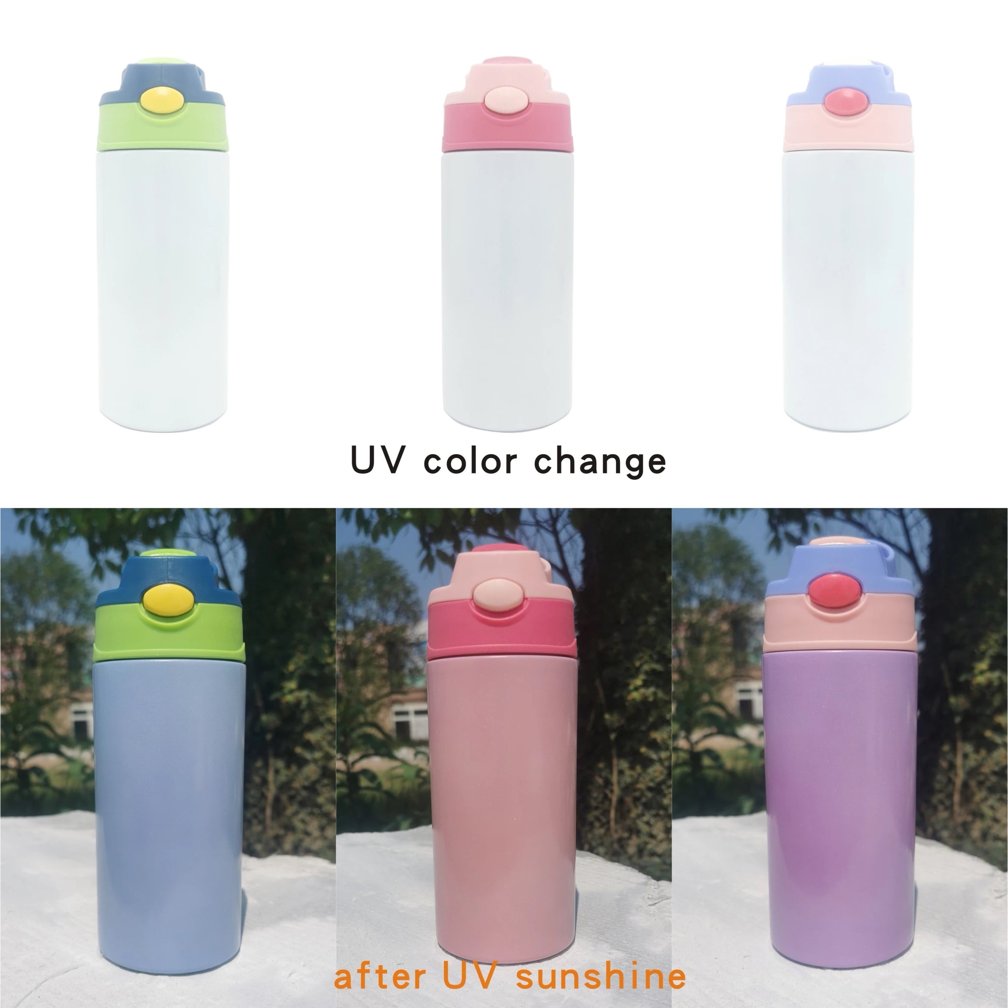 12-3 in 1 UV and Glow In The Dark Sublimation Kids 2024 Water Bottles Mixed Colors